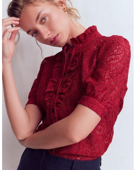 Boden Red Sasha Short Sleeve Lace Top