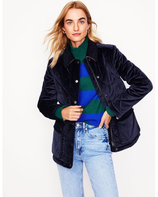 Boden Blue Quilted Velvet Jacket