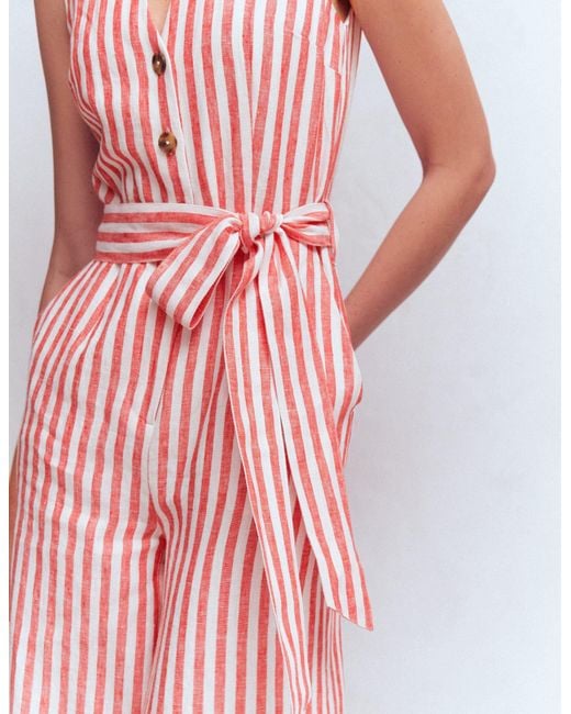 Boden Pink Laura V-Neck Linen Jumpsuit
