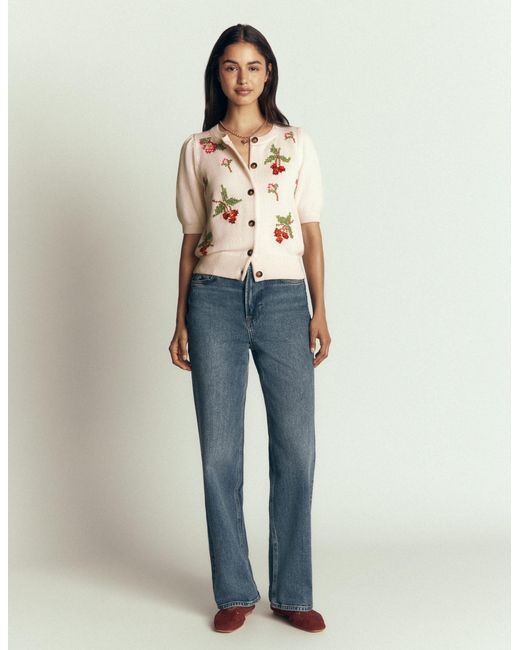 Boden White Puff Sleeve Cotton Cardigan