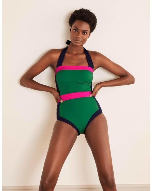 Boden Green Santorini Halterneck Swimsuit Verde Colourblock