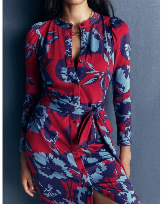 Boden Red Honor Column Jersey Midi Dress
