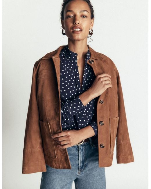 Boden Brown Isla Funnel Neck Button Blouse