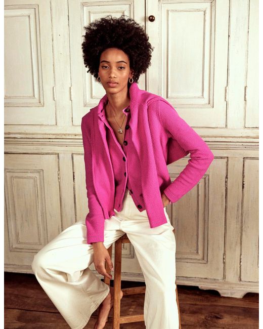 Boden Pink Callie Crochet Trim Cardigan