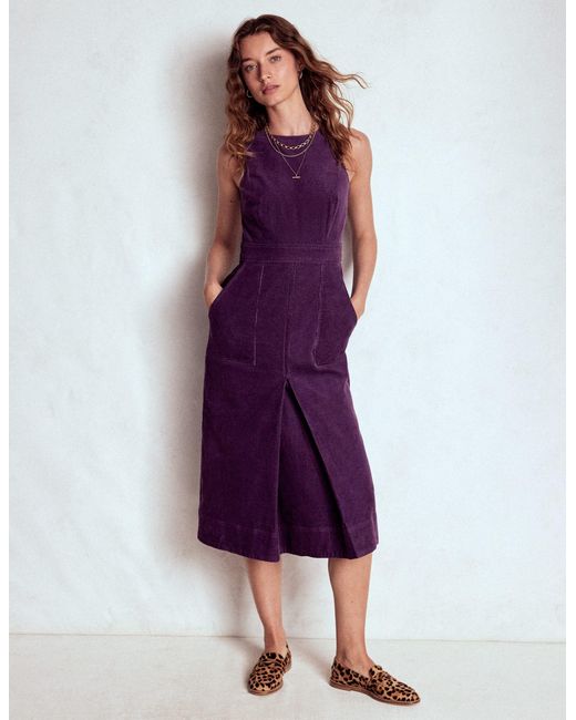 Boden Purple Ula Box Pleat Cord Midi Dress