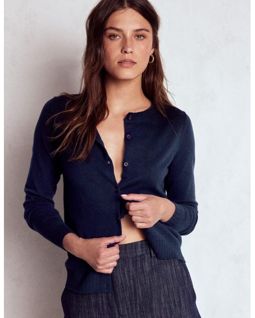 Boden Blue Emilia Cotton Crew Cardigan