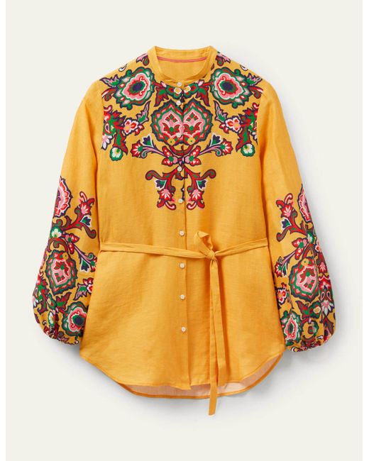 Boden Rosie Linen Shirt in Yellow Lyst