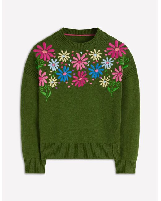 Boden Green Isa Embroidered Jumper-Herb Garden, Flowers
