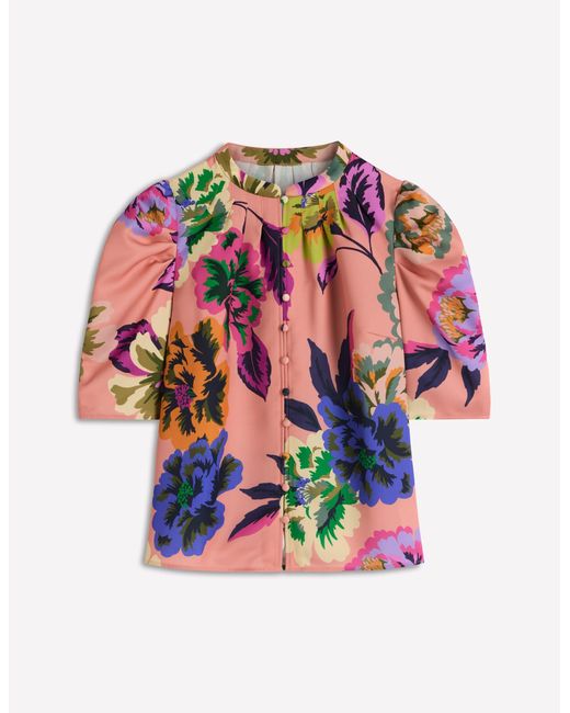 Boden Multicolor Pleated Mutton Sleeve Top