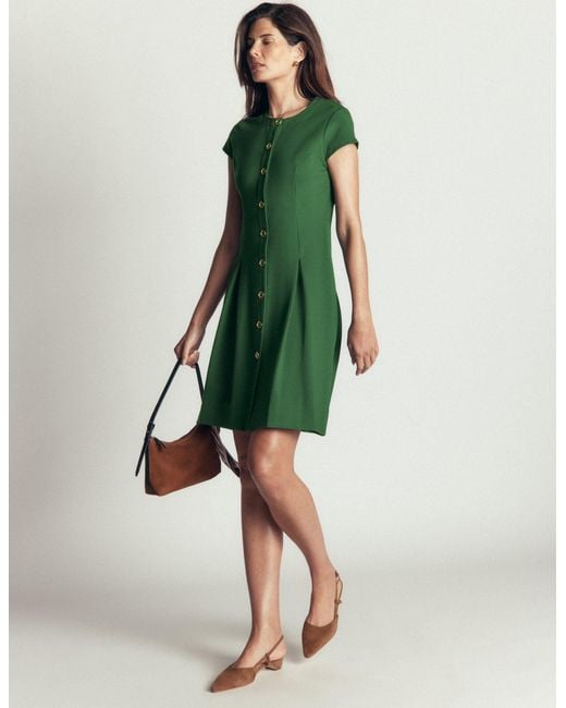 Boden Green Short Pleated Button Dress