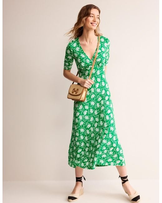 slim fit dress slacks Boden Delphine Jersey Knit Maxi Dress in Green Size 4 main image 1