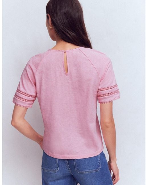 Boden Pink Poppy Trim Crew T-Shirt