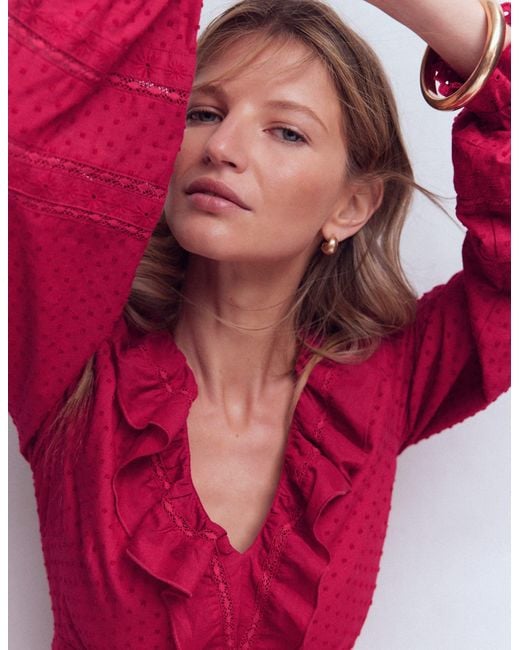 Boden Red Ruffle Front Cotton Dress