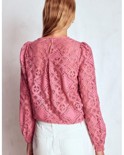Boden Pink Lace Crew Neck Top