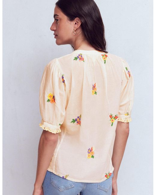 Boden Natural Camille Embroidered Cotton Top