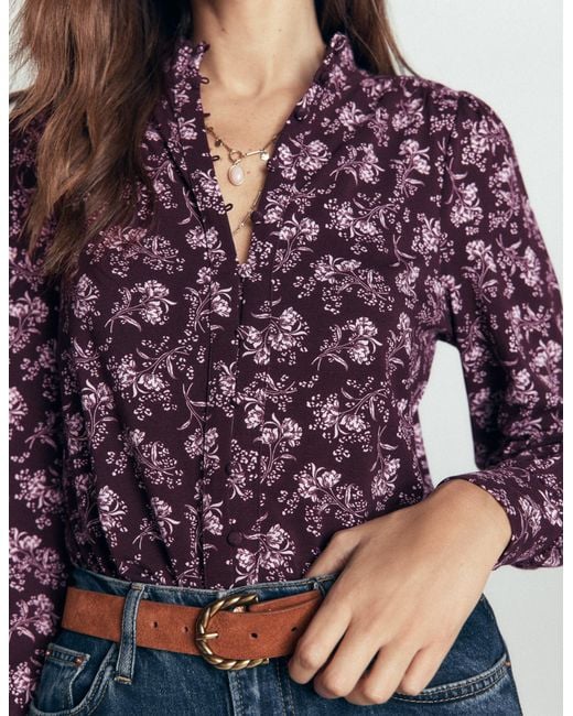 Boden Green Isla Funnel Neck Button Blouse