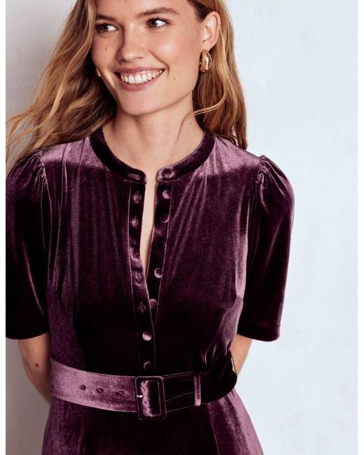 Boden Purple Kate Velvet Shirt Dress