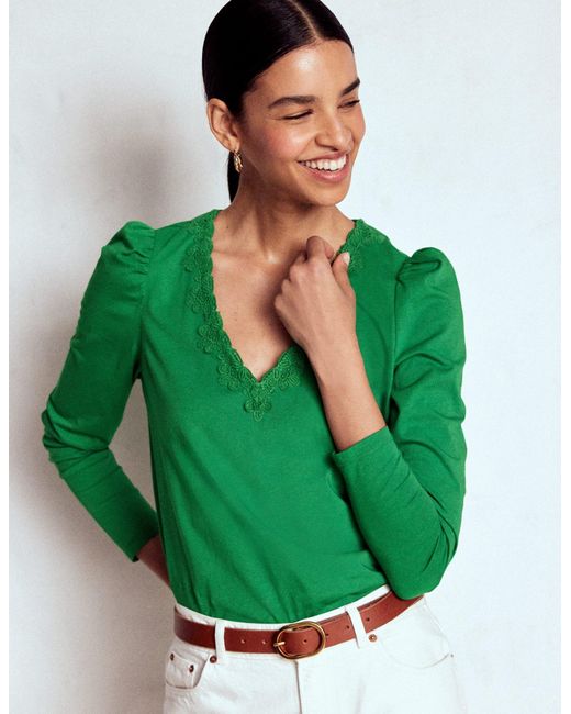 Boden Green Flora Lace V-Neck Top