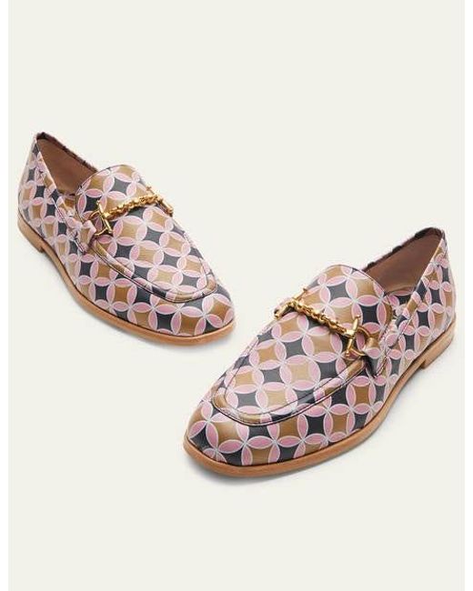 Boden Pink Snaffle Detail Leather Loafers Metallic