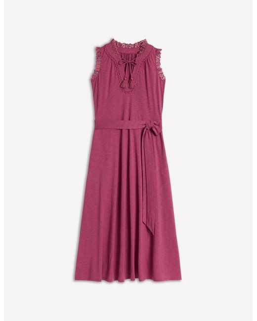 Boden Pink Aria Broderie Trim Midi Dress