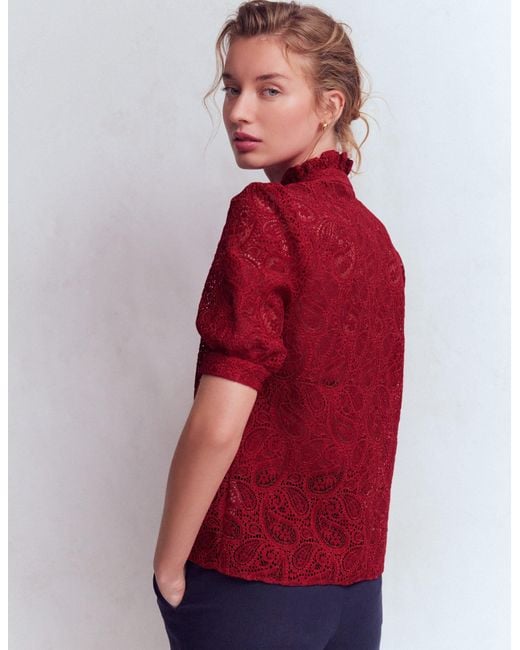 Boden Red Sasha Short Sleeve Lace Top
