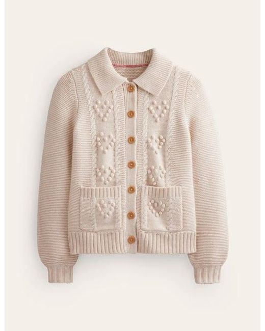 Boden Natural Chunky Bobble Heart Cardigan