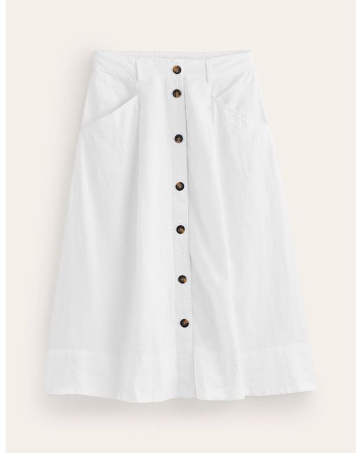 Boden White Petra Linen Midi Skirt