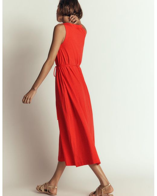 Boden Red Mia V-Neck Jersey Midi Dress