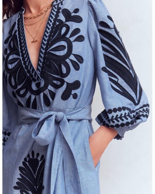 Boden Blue Octavia Linen Blend Dress