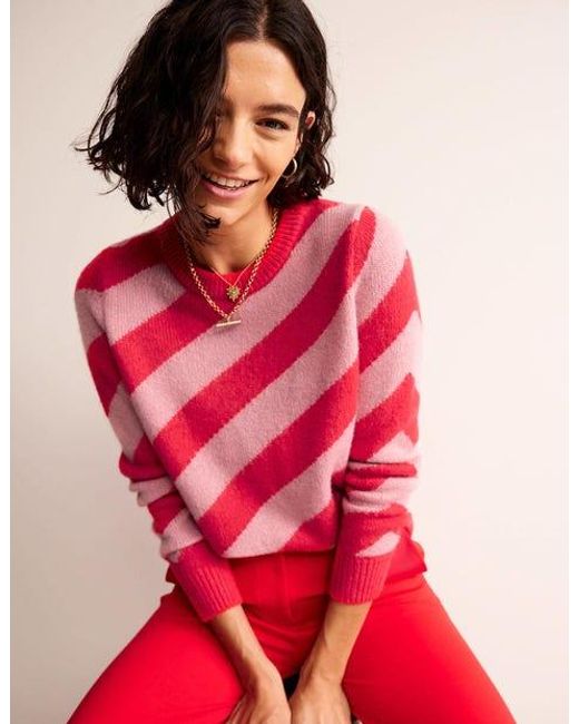 Boden Pink Flauschiger Pullover Mit Diagonalstreifen Damen