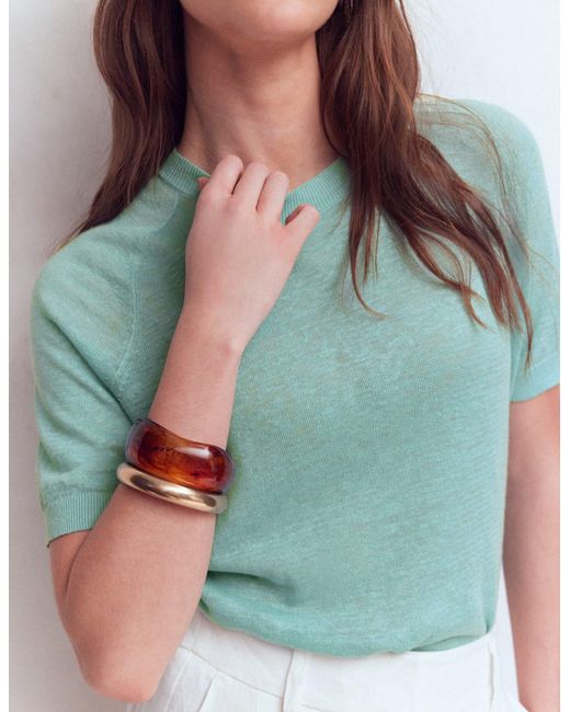 Boden Green Agnes Linen Button T-Shirt