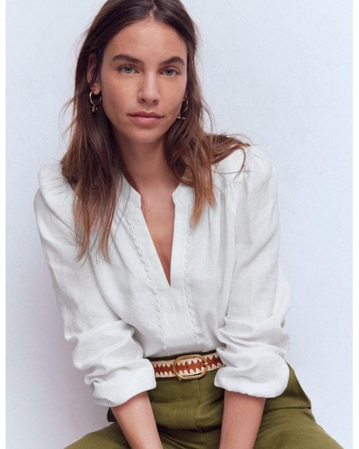 Boden White Linen Trim Insert Top
