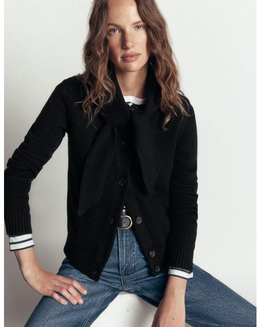 Boden Black Lydia Tie Neck Knit Cardigan