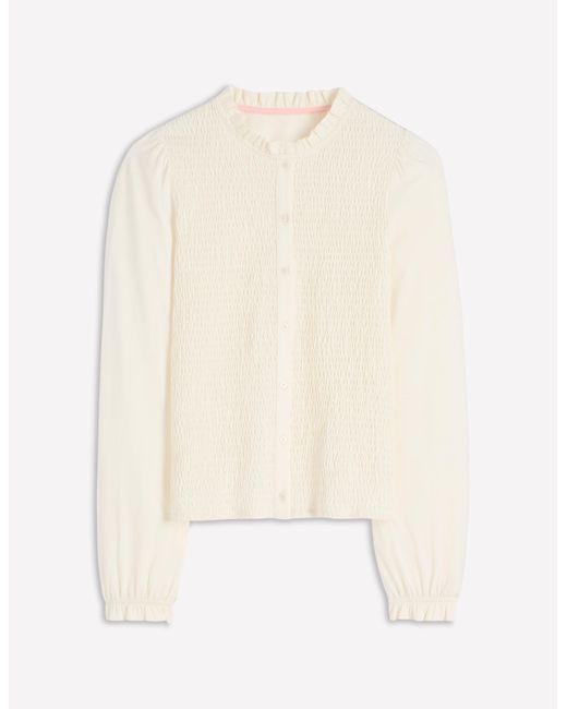 Boden White Supersoft Smocked Button Top