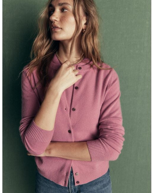 Boden Pink Elsie Cashmere Crew Cardigan