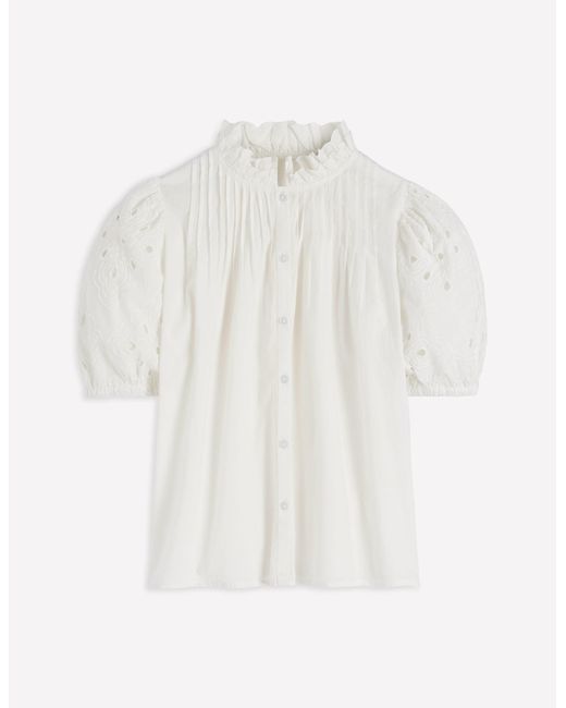 Boden White Cutwork Puff Sleeve Top