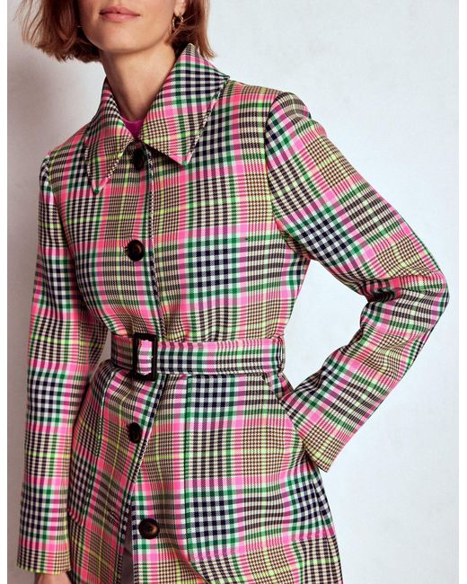 Boden Red Lancaster Belted Mac- Neon Check