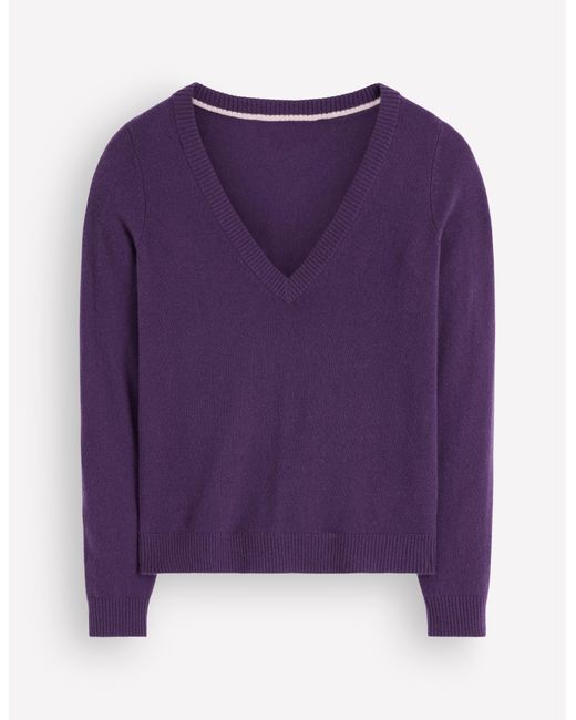 Boden Purple Elsie Cashmere V Neck Jumper