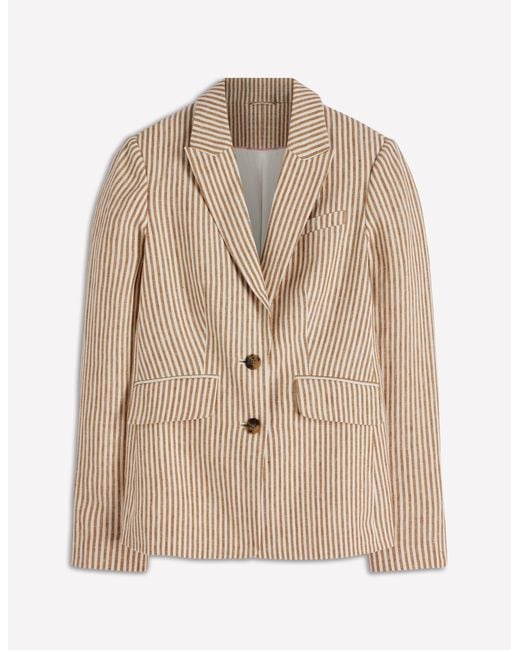 Boden Natural Stamford Linen Blazer-Neutral, Stripe