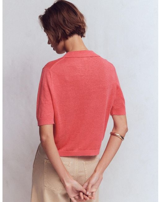 Boden Red Agnes Collar Linen Cardigan