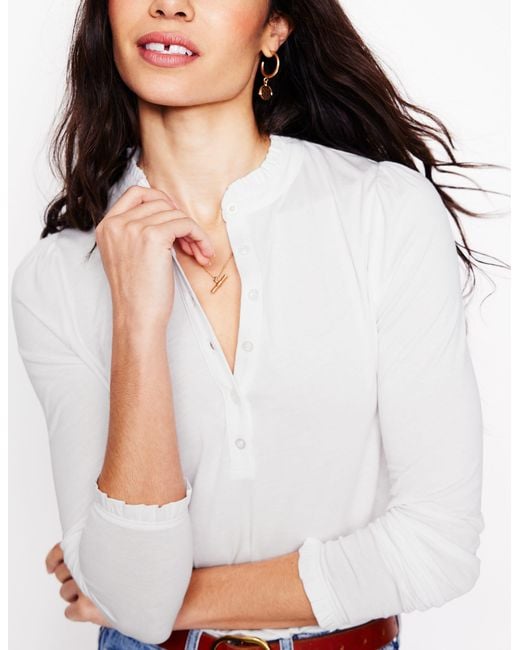 Boden White Supersoft Frill Henley Top