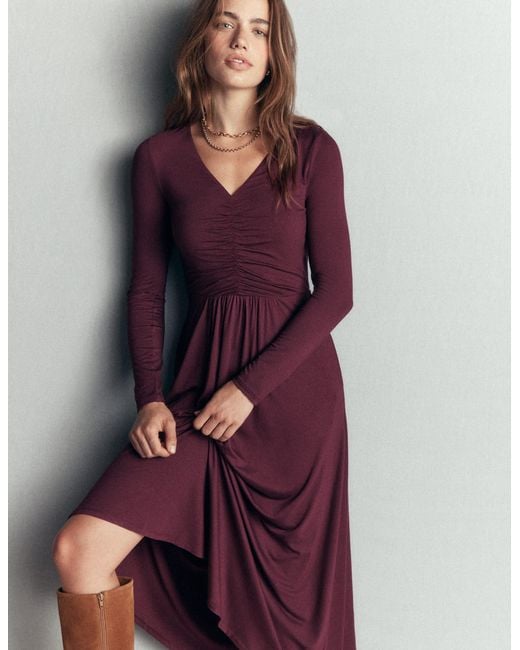 Boden Purple Jasmine Ruched Jersey Dress