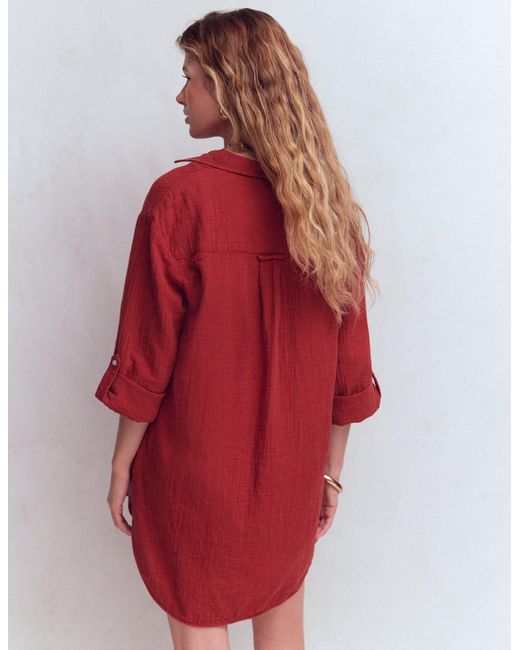 Boden Red Longline Double Cloth Shirt