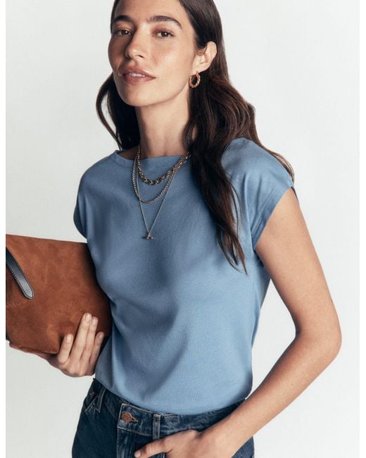 Boden Blue Supersoft Slash Neck T-Shirt