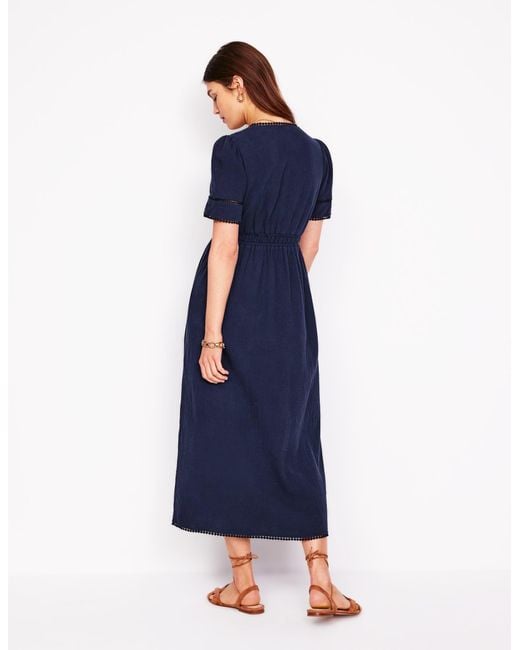 Boden Blue Trim Double Cloth Dress