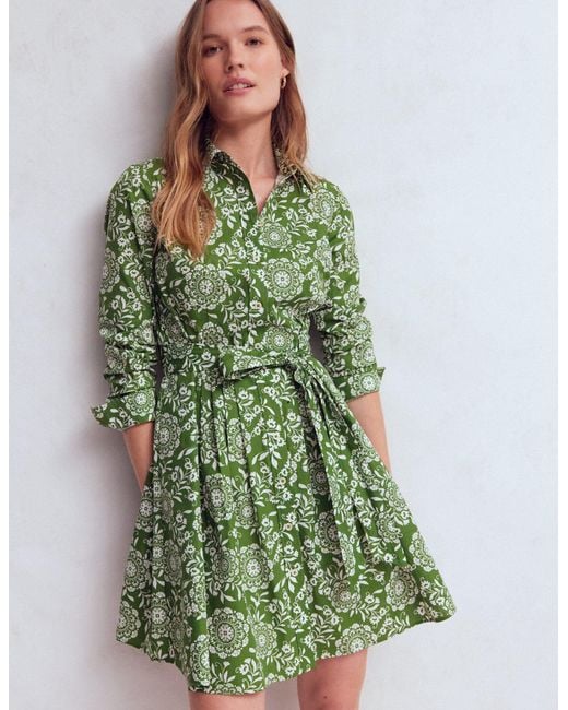 Boden Green Alexa Long Sleeve Short Dress-Courtyard, Decorative Blossom