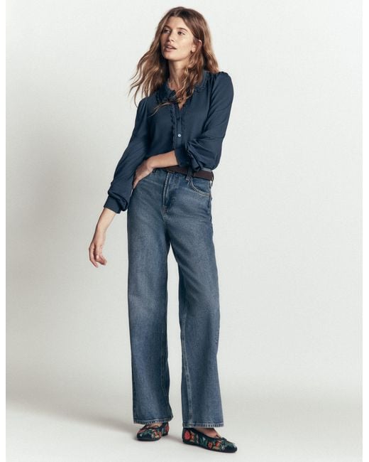 Boden Blue Lace Frill Blouse