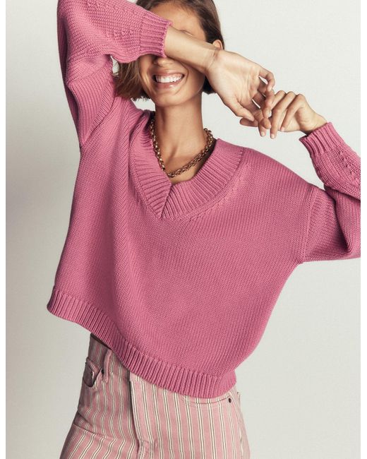 Boden Pink Lucy Cotton V-Neck Jumper