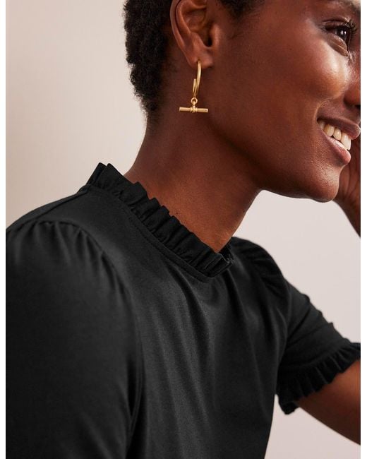 Boden Black Supersoft Frill Detail T-Shirt