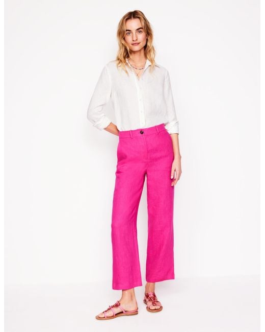 Boden Pink Westbourne Crop Linen Trousers